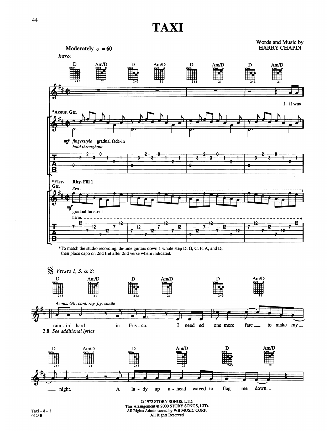 Download Harry Chapin Taxi Sheet Music