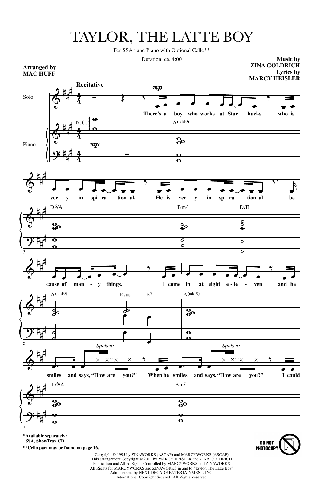 Download Kristin Chenoweth Taylor, The Latte Boy (arr. Mac Huff) Sheet Music