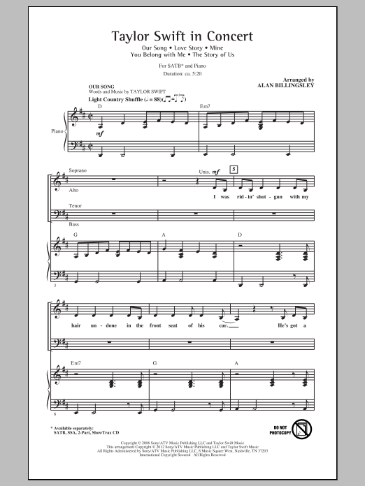 Download Alan Billingsley Taylor Swift In Concert (Medley) Sheet Music
