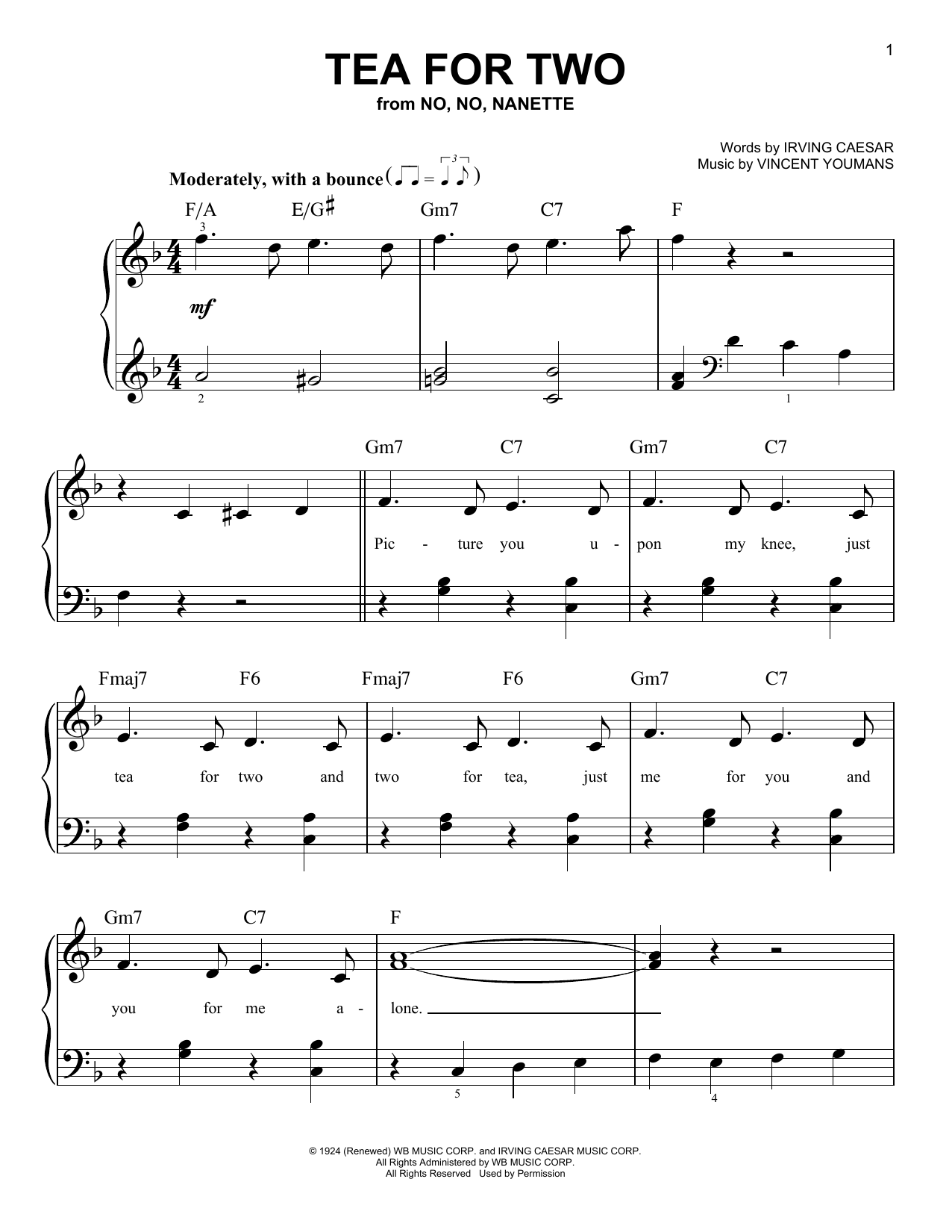 Download Vincent Youmans Tea For Two Sheet Music