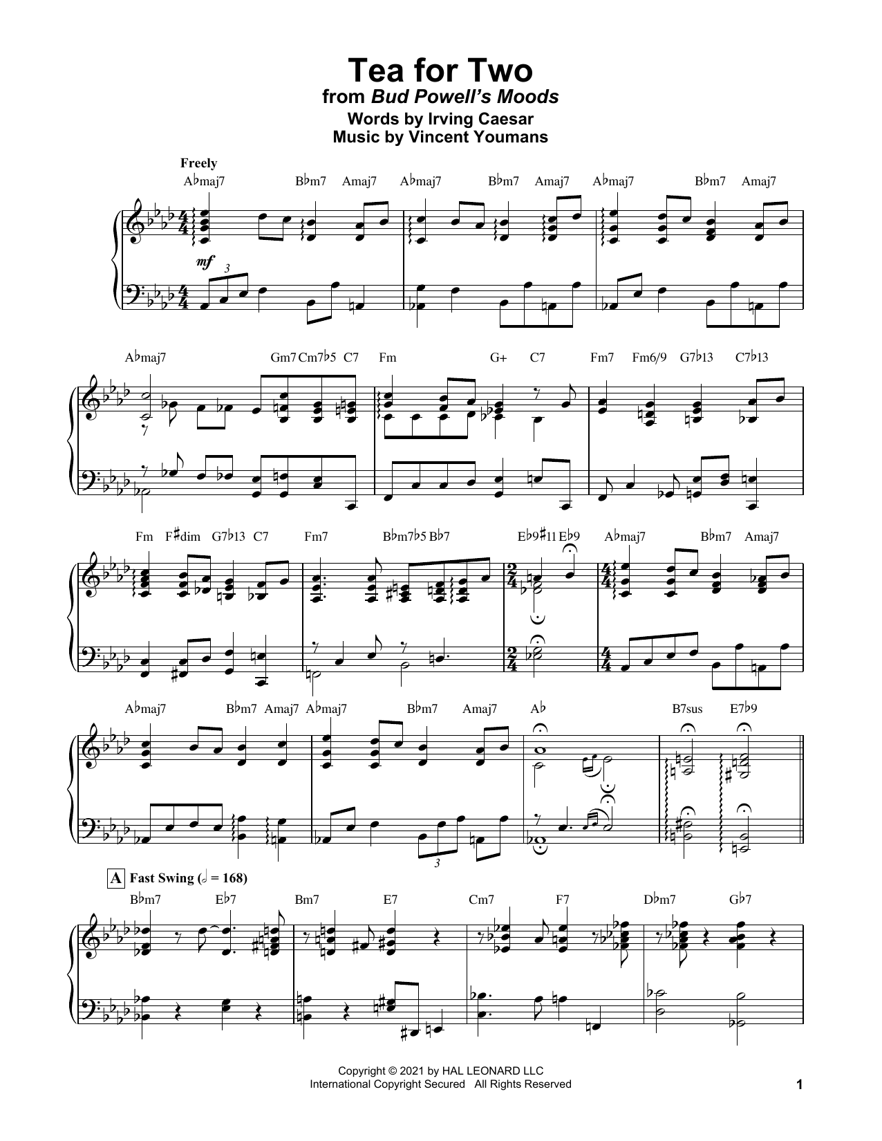 Download Bud Powell Tea For Two Sheet Music