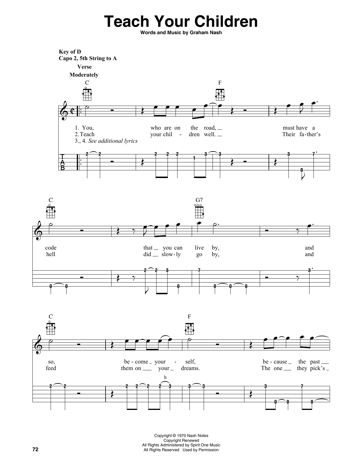 Download Crosby, Stills, Nash & Young Teach Your Children (arr. Fred Sokolow) Sheet Music