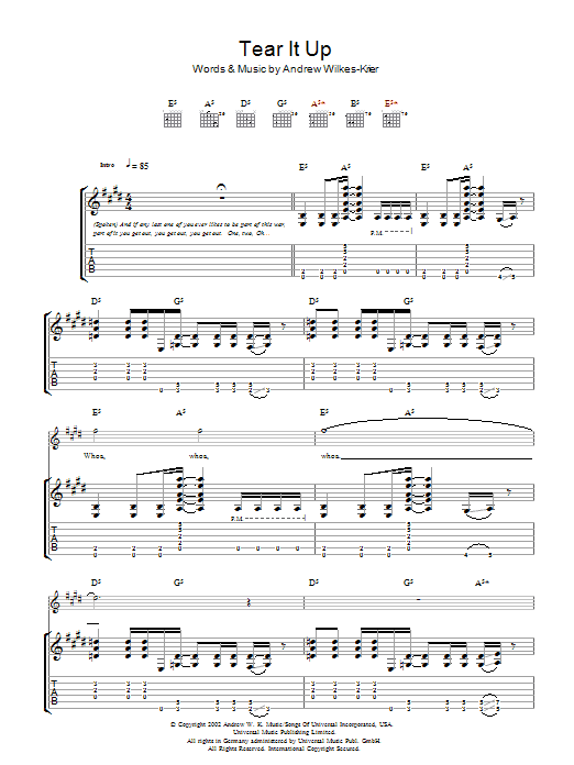 Download Andrew WK Tear It Up Sheet Music