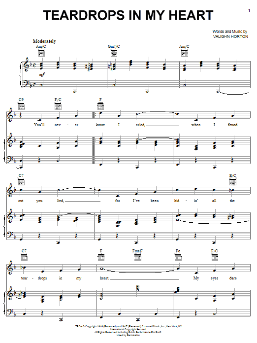Download The Sons Of The Pioneers Teardrops In My Heart Sheet Music