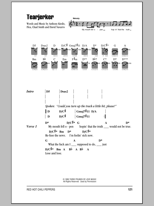 Download Red Hot Chili Peppers Tearjerker Sheet Music
