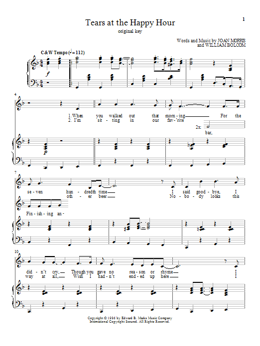 Download William Bolcom Tears At The Happy Hour Sheet Music