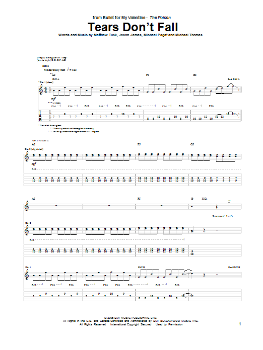 Download Bullet For My Valentine Tears Don't Fall Sheet Music