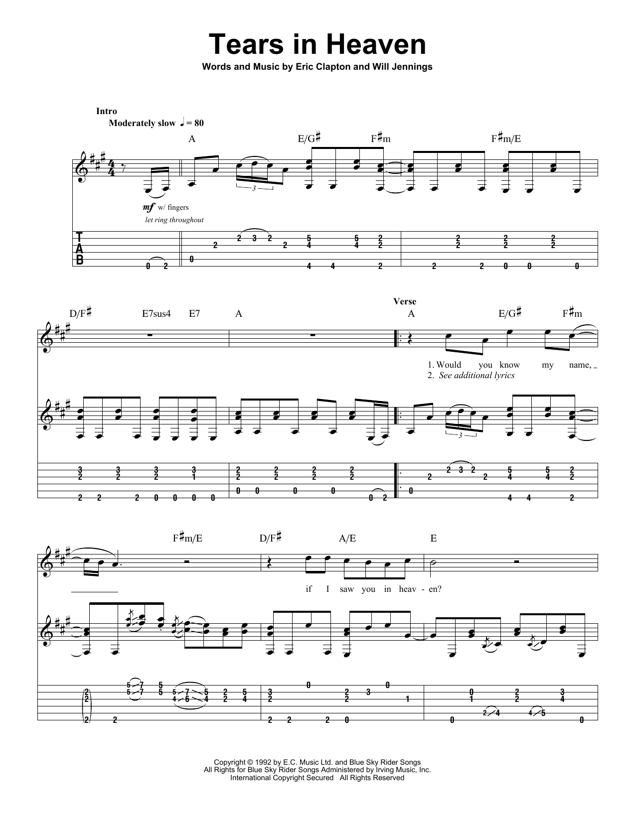 Download Eric Clapton Tears In Heaven Sheet Music