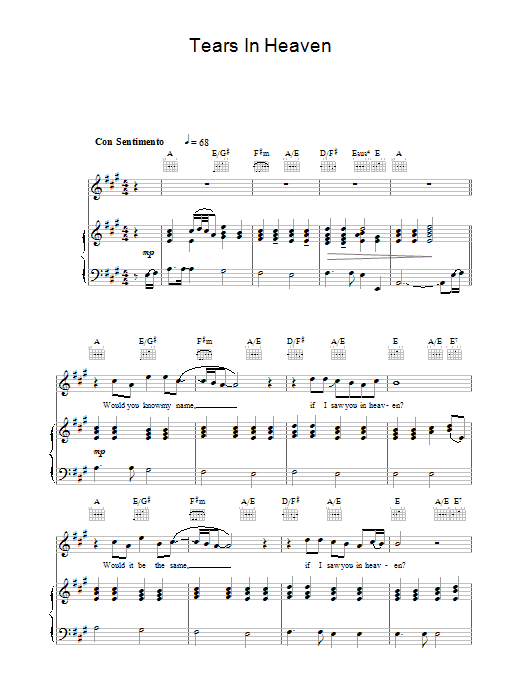 Download The Choirboys Tears In Heaven Sheet Music