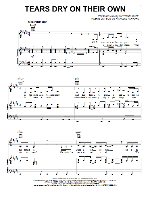 Download Amy Winehouse Tears Dry On Their Own Sheet Music