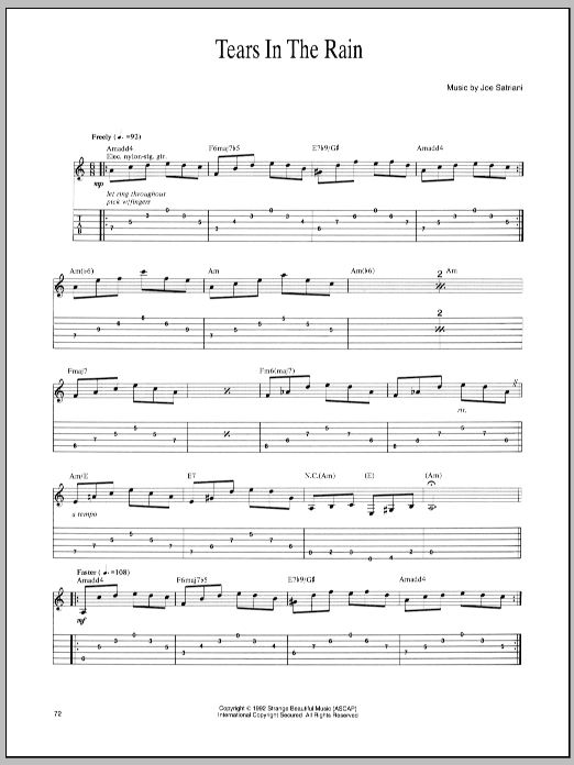 Download Joe Satriani Tears In The Rain Sheet Music