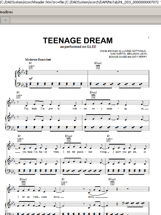 Download Glee Cast Teenage Dream Sheet Music