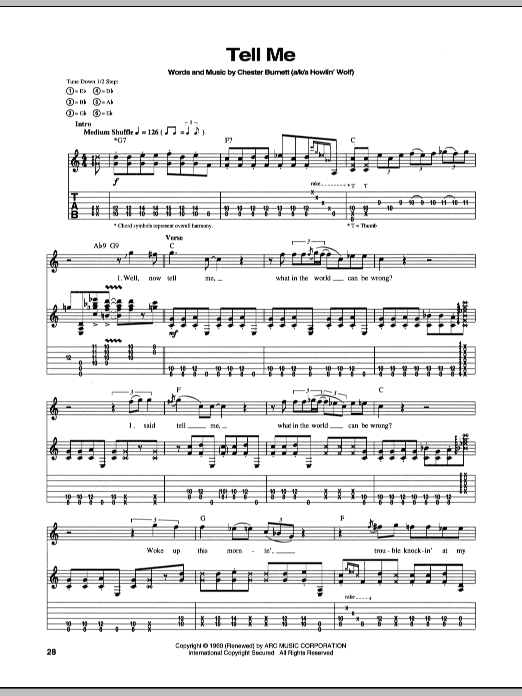 Download Stevie Ray Vaughan Tell Me Sheet Music