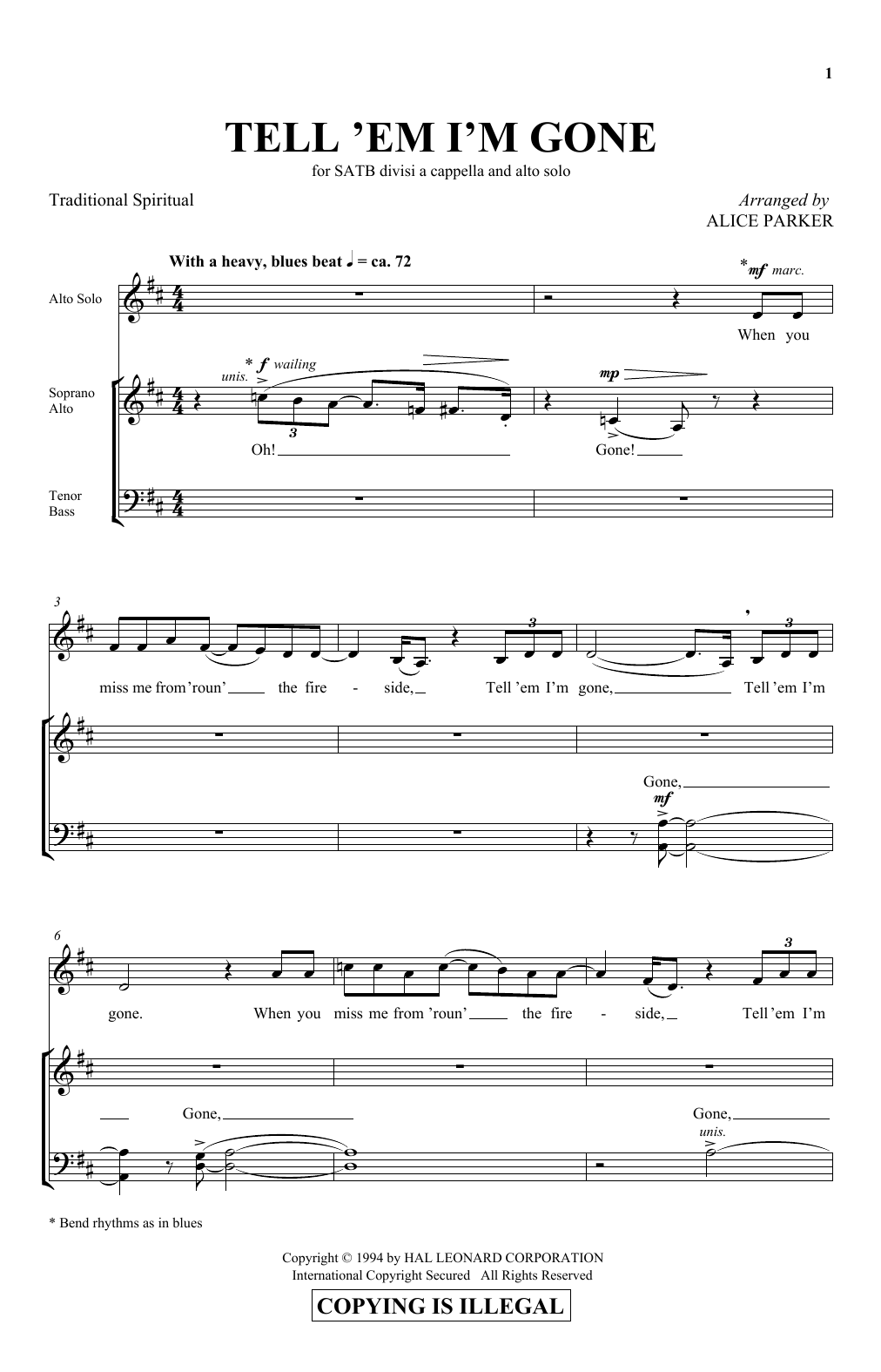Download Traditional Spiritual Tell 'Em I'm Gone (arr. Alice Parker) Sheet Music