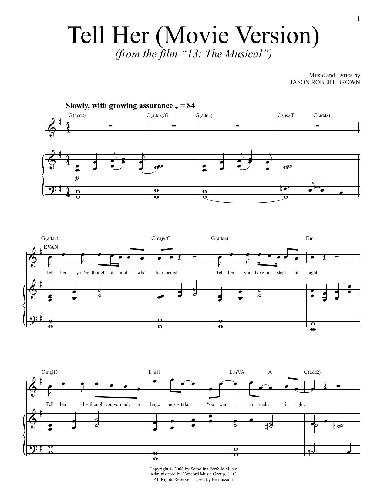 Download Jason Robert Brown Tell Her (from 13: The Musical) (Netfli Sheet Music