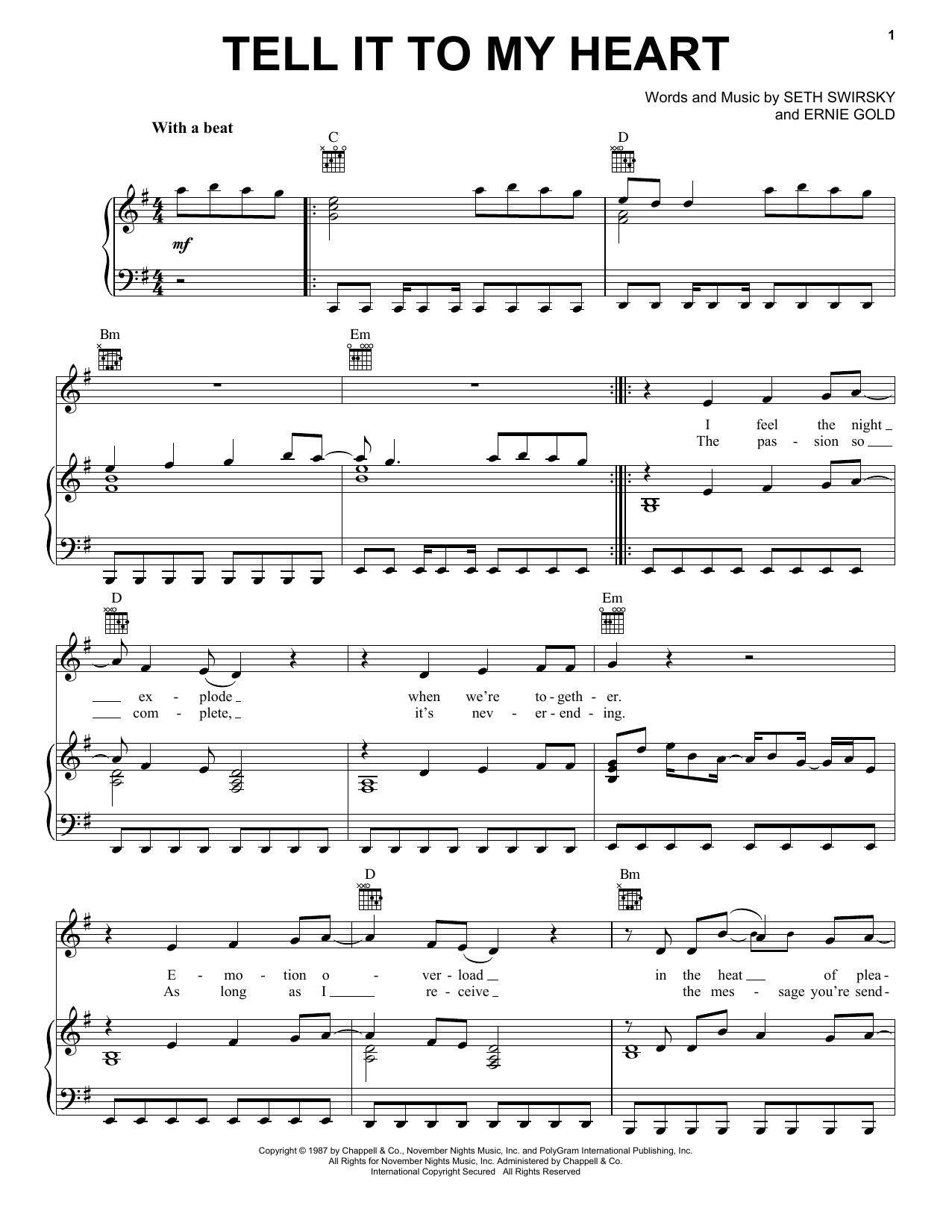Download Taylor Dayne Tell It To My Heart Sheet Music