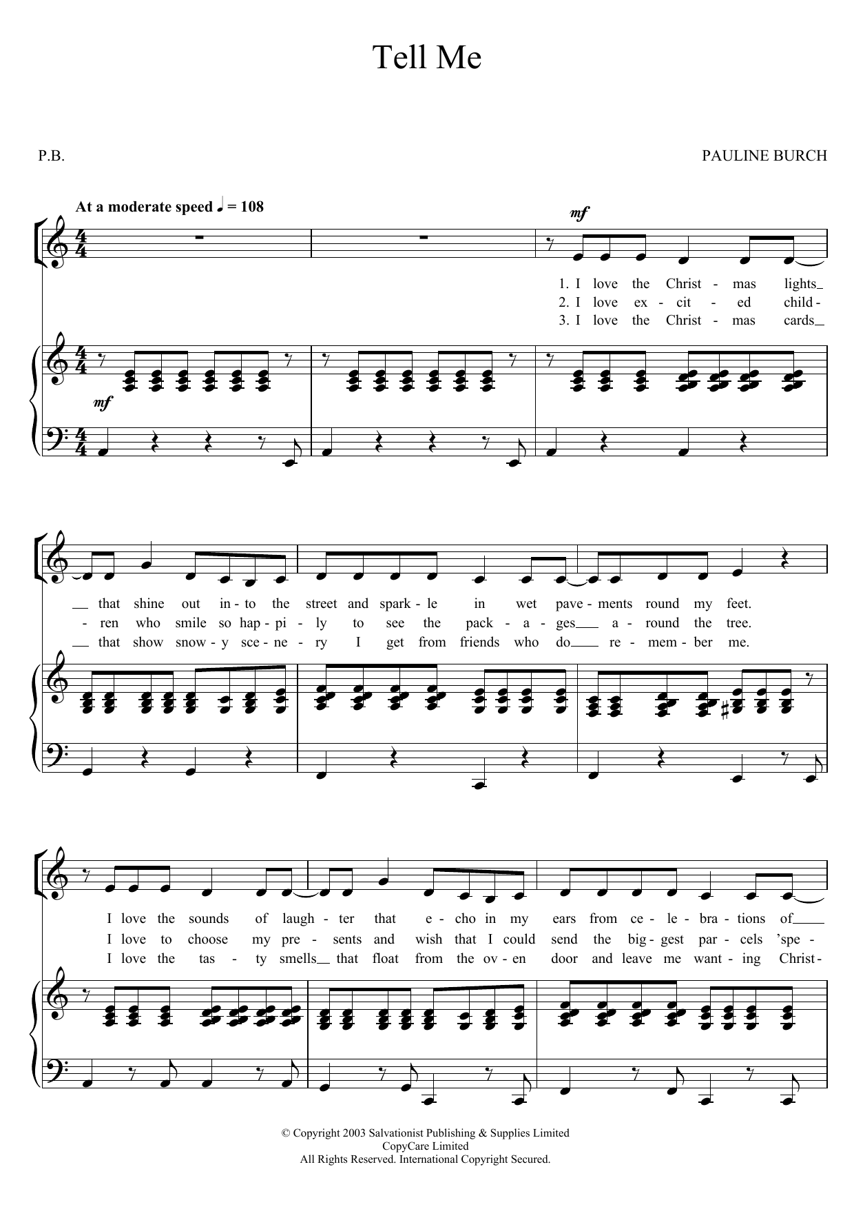 Download The Salvation Army Tell Me Sheet Music