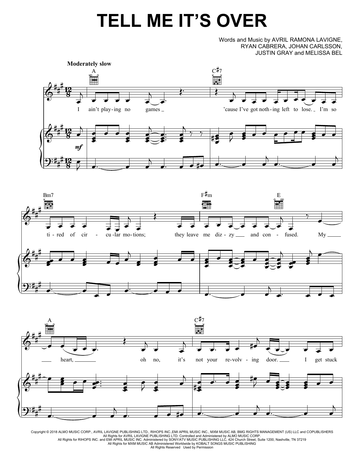 Download Avril Lavigne Tell Me It's Over Sheet Music