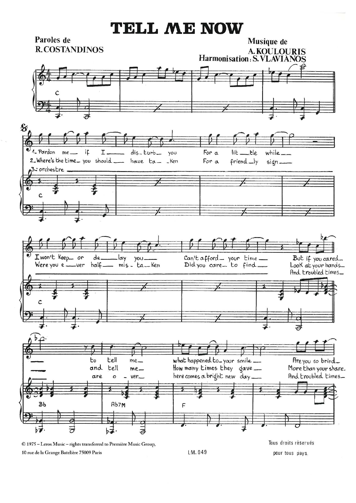 Download A Koulouris Tell Me Now Sheet Music
