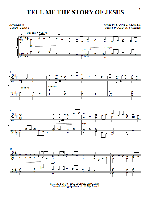 Download Cindy Berry Tell Me The Story Of Jesus Sheet Music