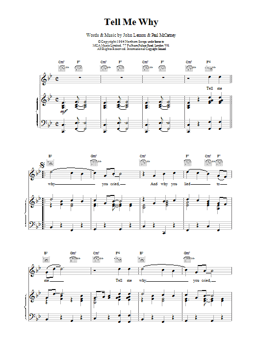 The Beatles Tell Me Why sheet music notes printable PDF score
