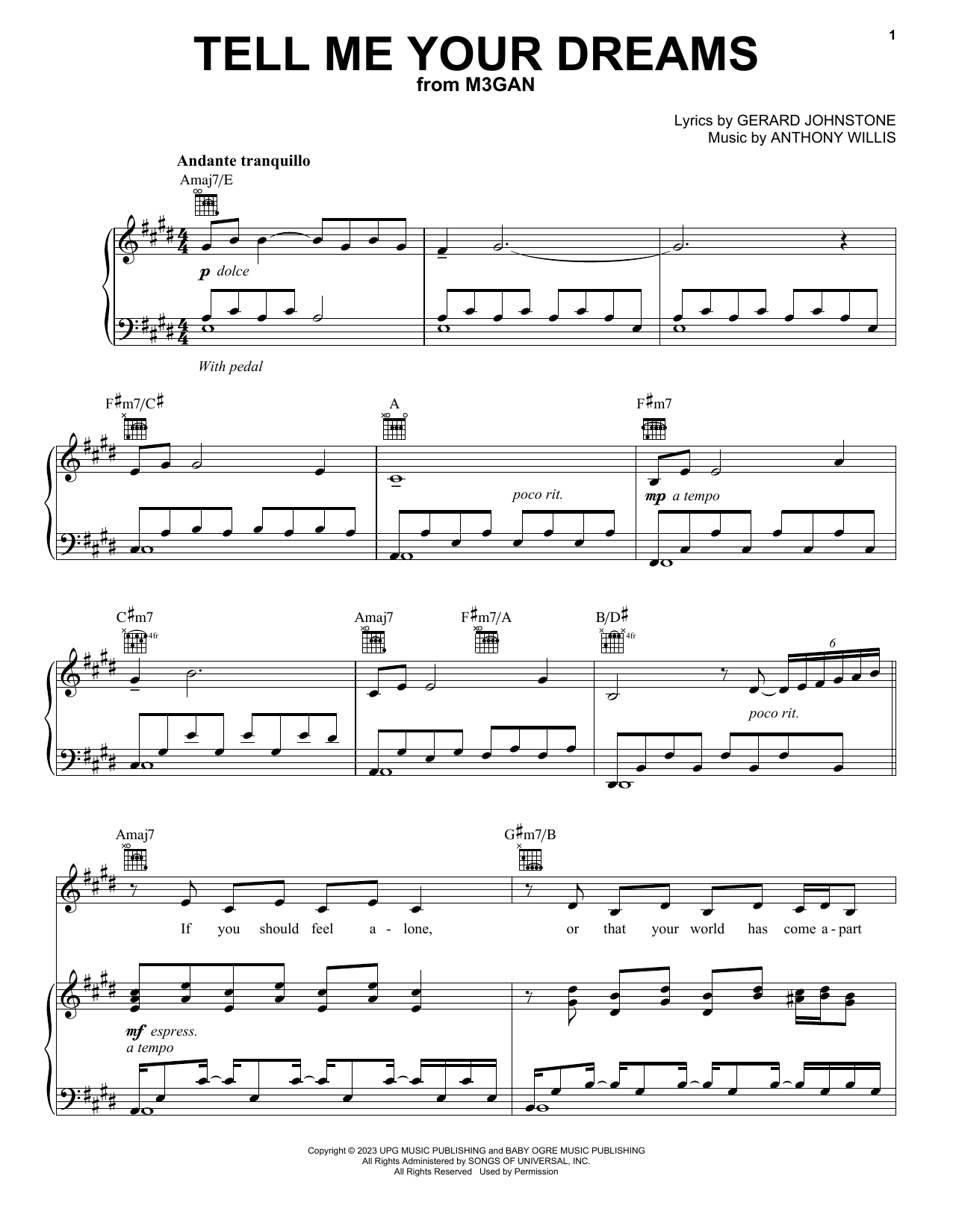 Download Anthony Willis Tell Me Your Dreams (from M3GAN) Sheet Music