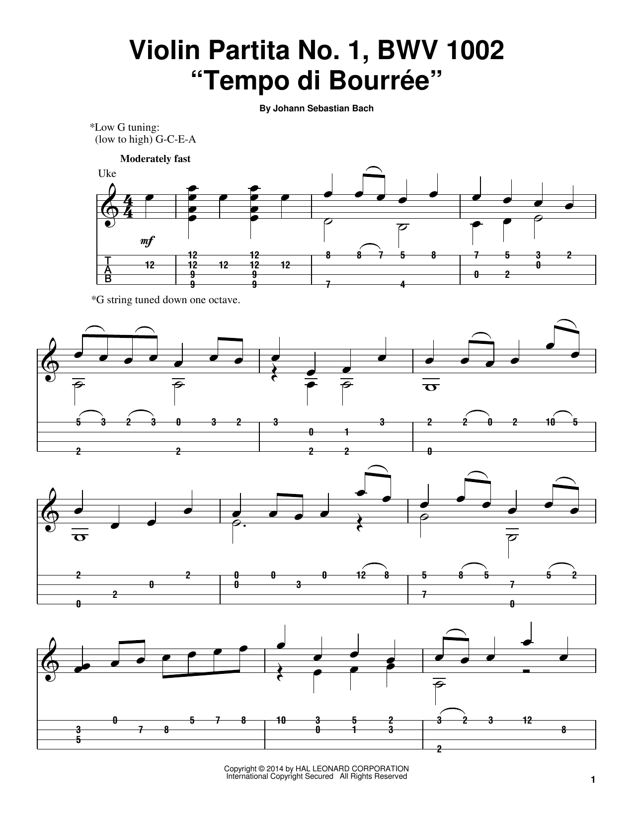 Download Johann Sebastian Bach Tempo Di Bourree, BWV 1002 Sheet Music