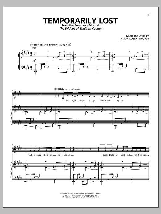 Download Jason Robert Brown Temporarily Lost (from The Bridges of M Sheet Music
