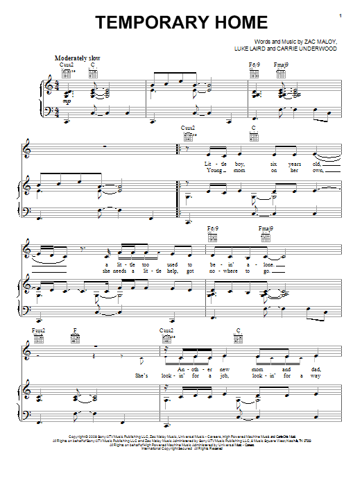 Download Carrie Underwood Temporary Home Sheet Music