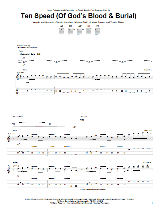 Download Coheed And Cambria Ten Speed (Of God's Blood & Burial) Sheet Music