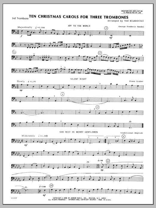 Download Blumenthal Ten Christmas Carols For 3 Trombones - Sheet Music