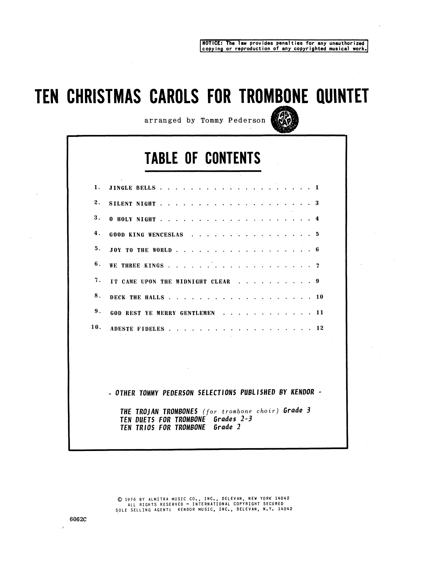 Download Tommy Pederson Ten Christmas Carols For Trombone Quint Sheet Music