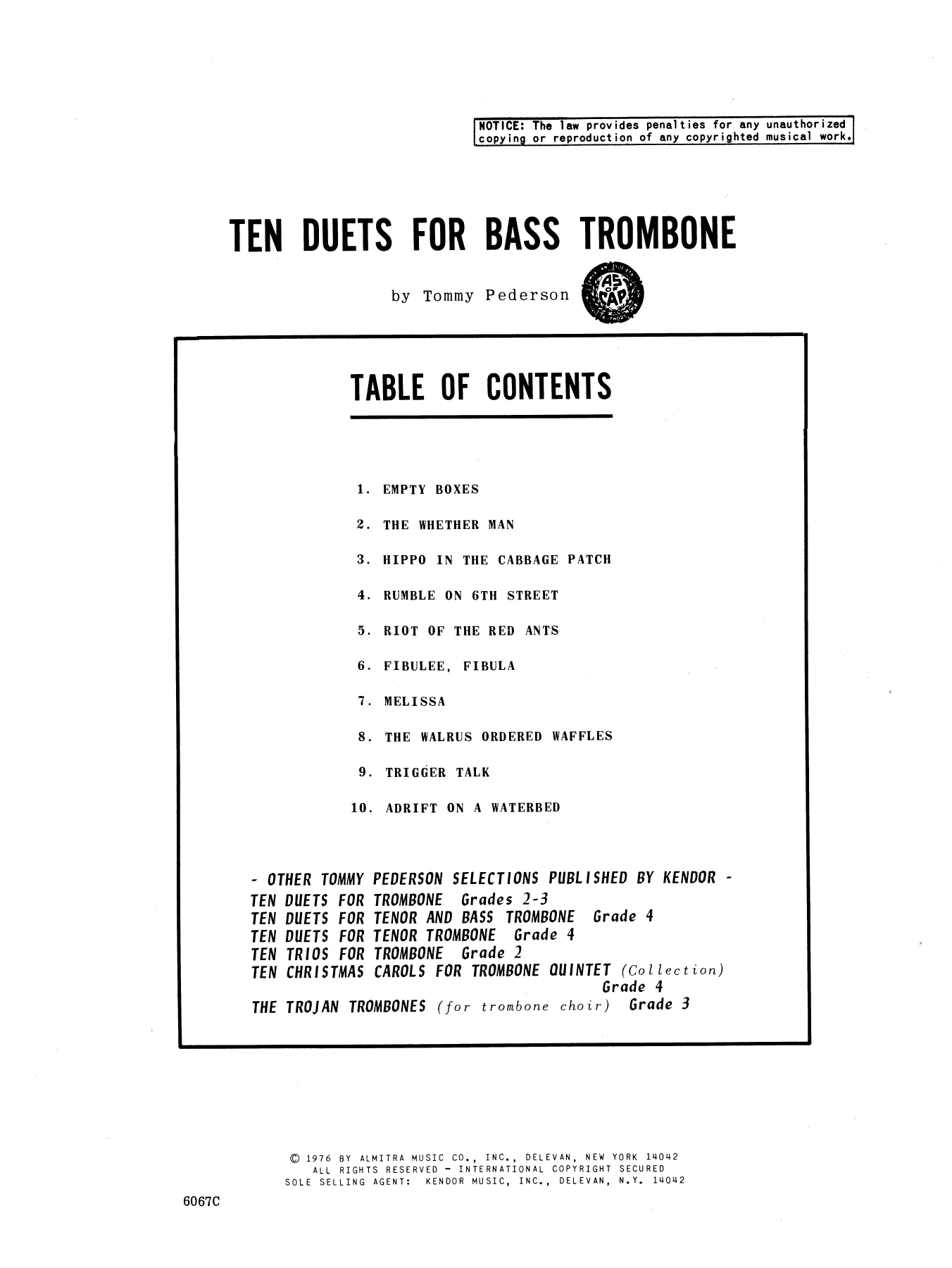 Download Tommy Pederson Ten Duets For Bass Trombone Sheet Music