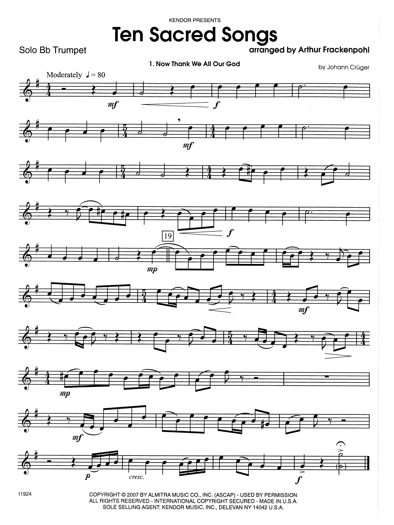 Download Arthur Frackenpohl Ten Sacred Songs - Solo Bb Trumpet Sheet Music