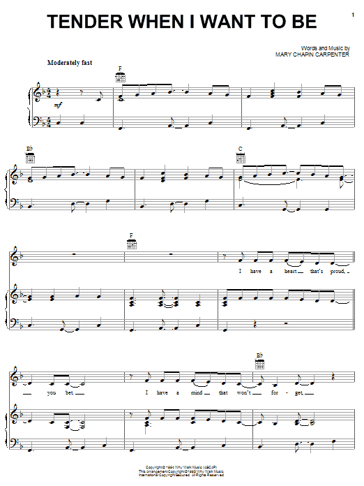 Download Mary Chapin Carpenter Tender When I Want To Be Sheet Music