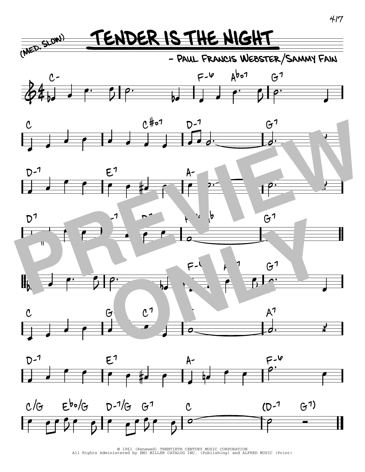 Download Paul Francis Webster Tender Is The Night Sheet Music