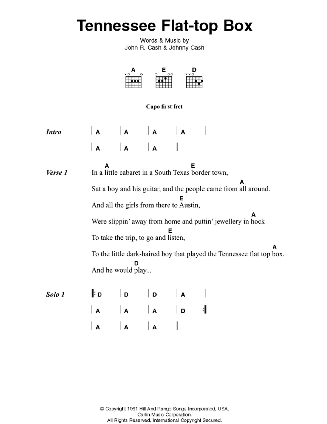 Download Johnny Cash Tennessee Flat-top Box Sheet Music