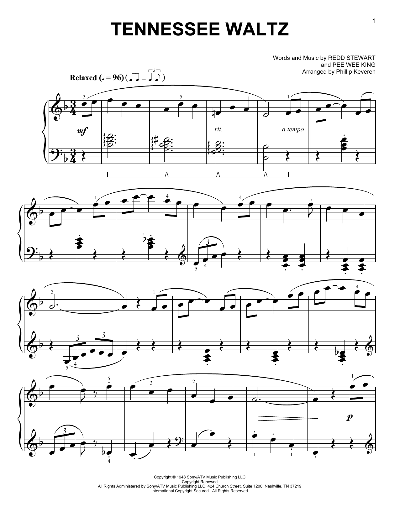 Download Patti Page Tennessee Waltz [Classical version] (ar Sheet Music
