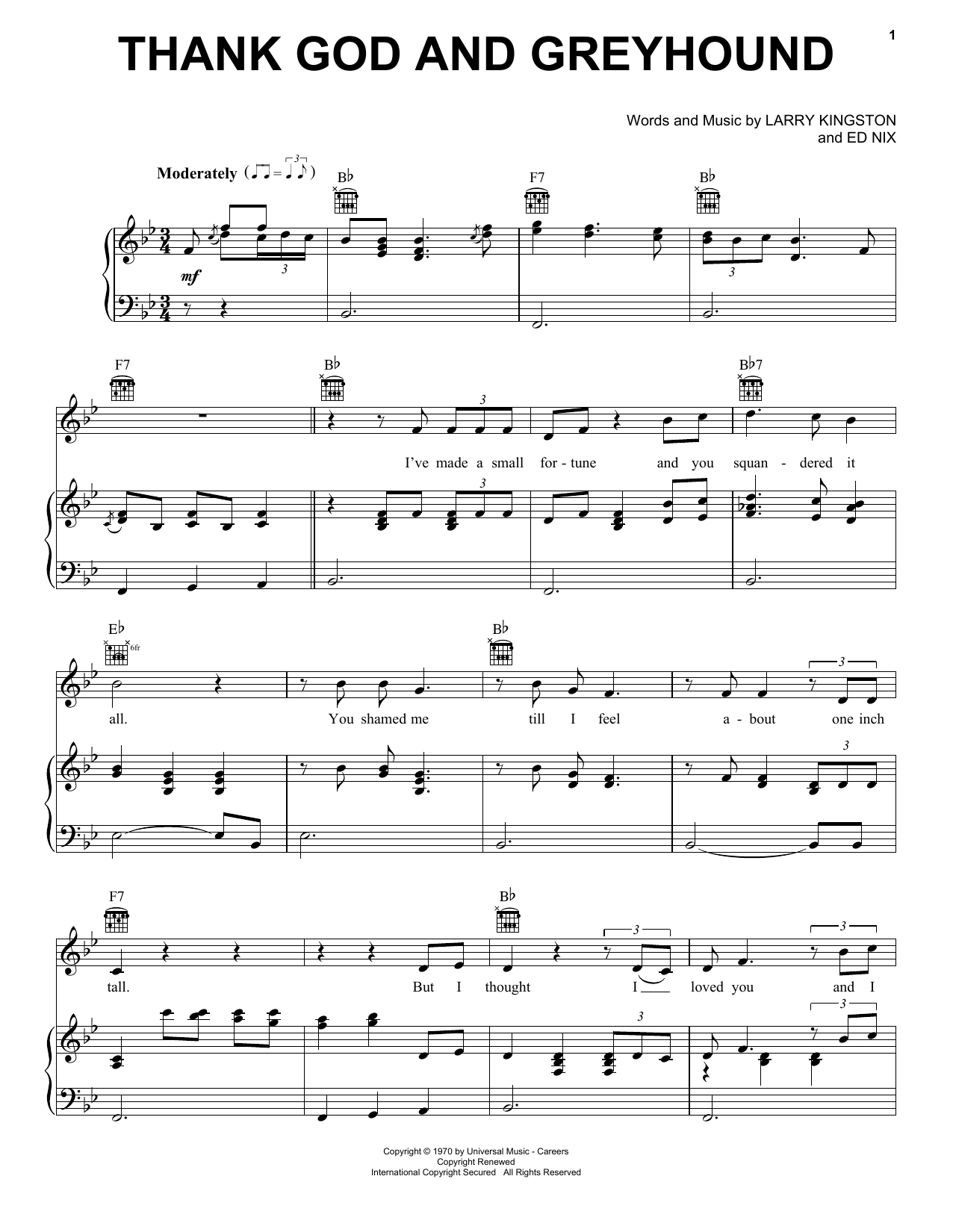 Download Roy Clark Thank God And Greyhound Sheet Music