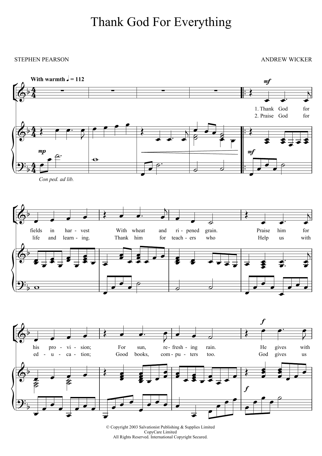 Download The Salvation Army Thank God For Everything Sheet Music