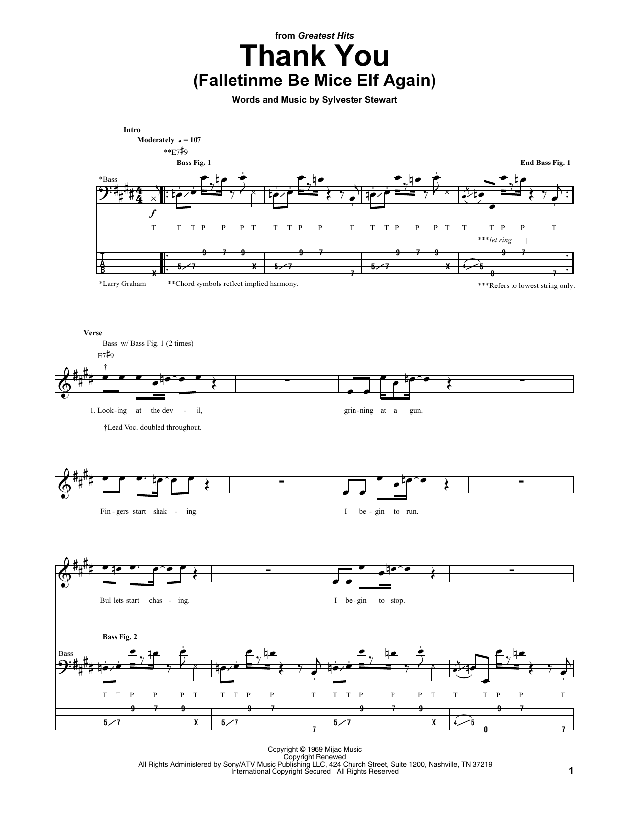 Download Sly & The Family Stone Thank You (Falletinme Be Mice Elf Again Sheet Music