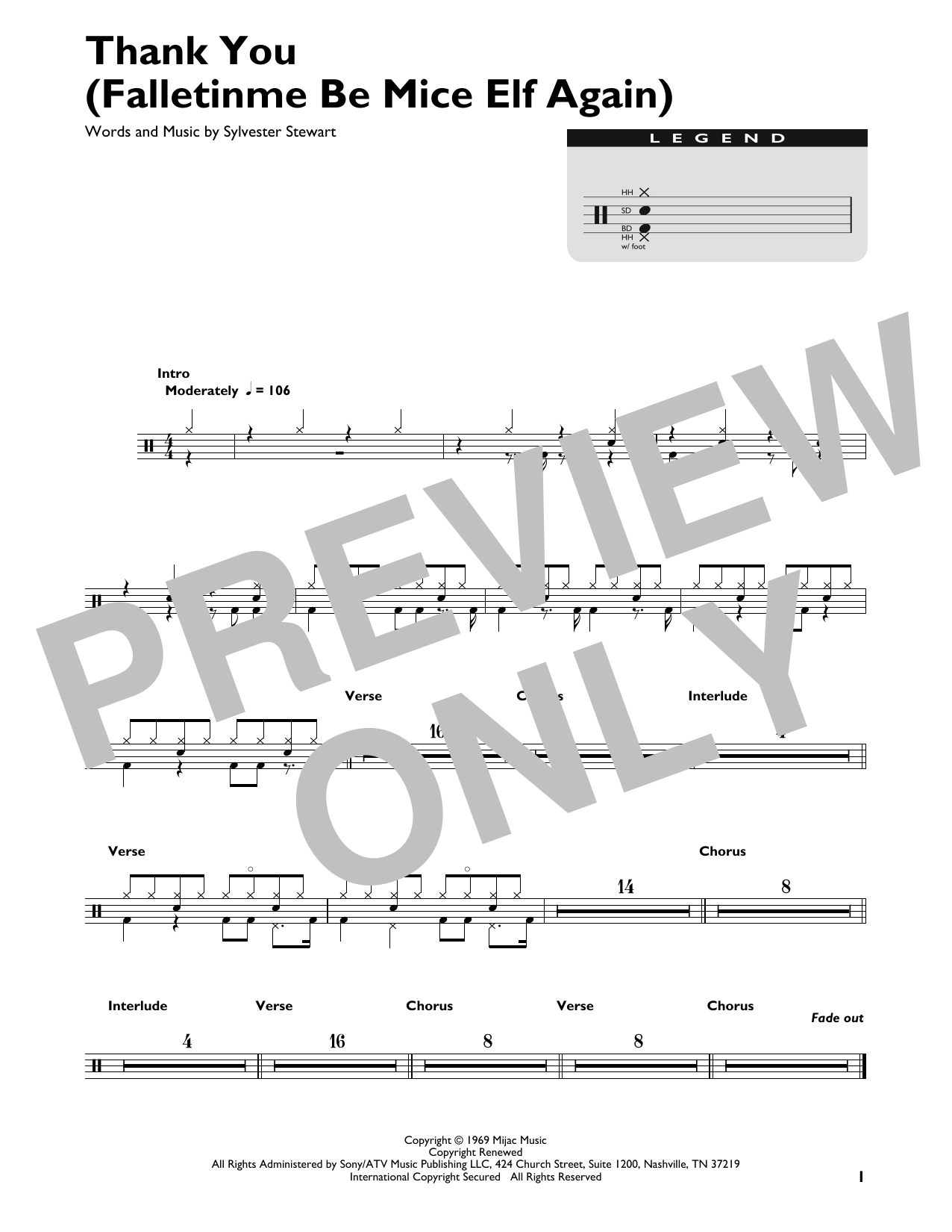 Download Sly & The Family Stone Thank You (Falletinme Be Mice Elf Again Sheet Music
