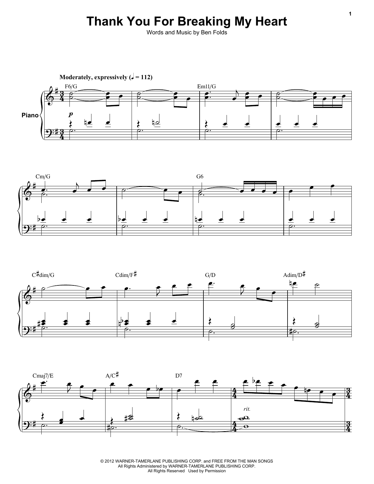 Download Ben Folds Five Thank You For Breaking My Heart Sheet Music