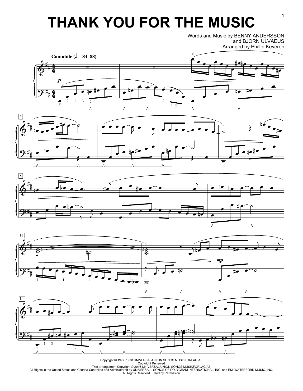 Download Phillip Keveren Thank You For The Music Sheet Music