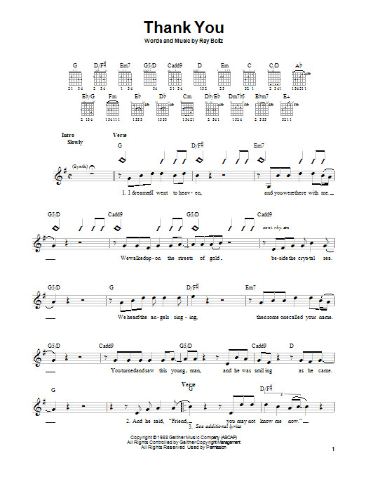 Download Ray Boltz Thank You Sheet Music