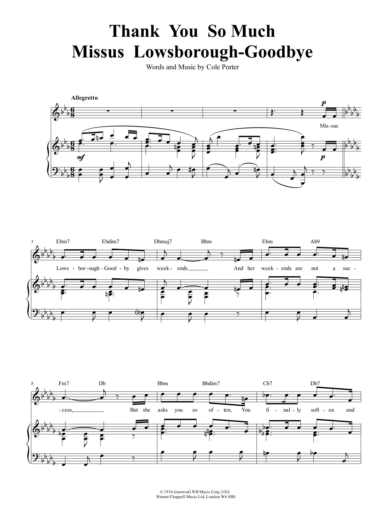 Download Cole Porter Thank You So Much, Mrs Lowsborough-Good Sheet Music