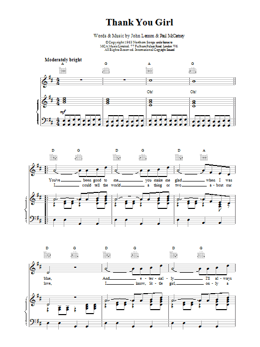 The Beatles Thank You Girl sheet music notes printable PDF score