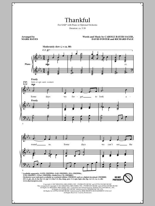 Download Josh Groban Thankful (arr. Mark Hayes) Sheet Music