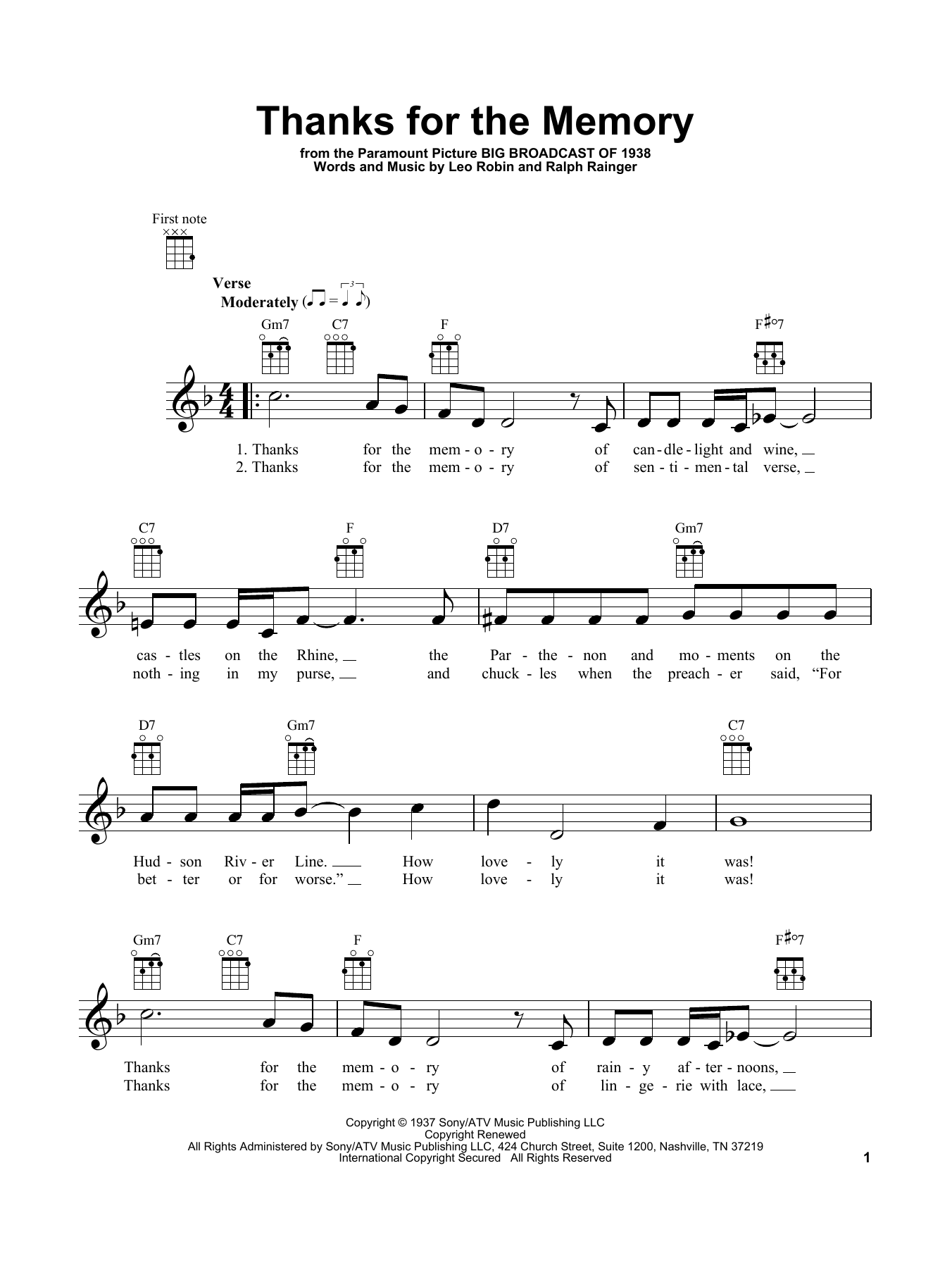 Download Leo Robin Thanks For The Memory Sheet Music