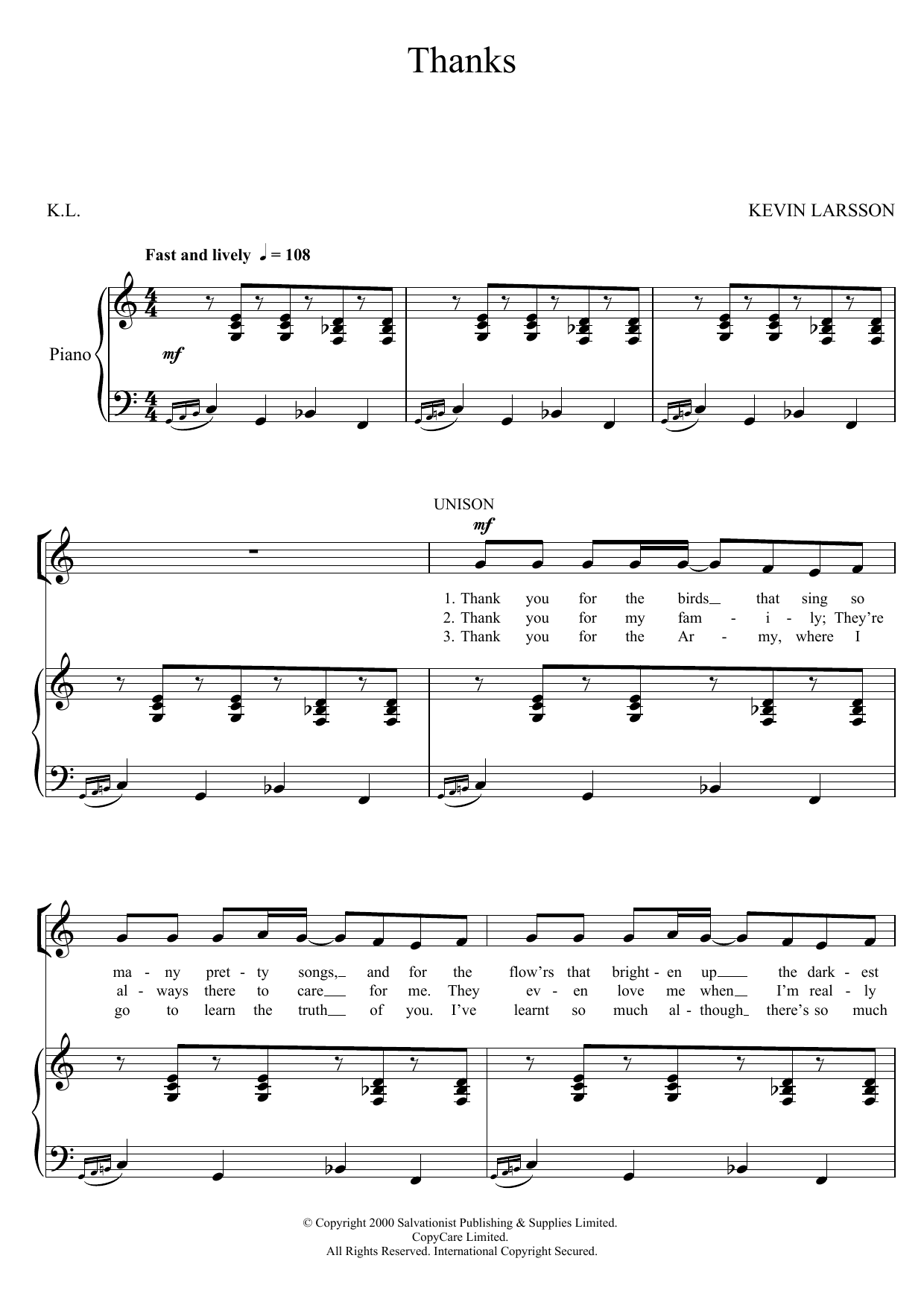 Download The Salvation Army Thanks Sheet Music